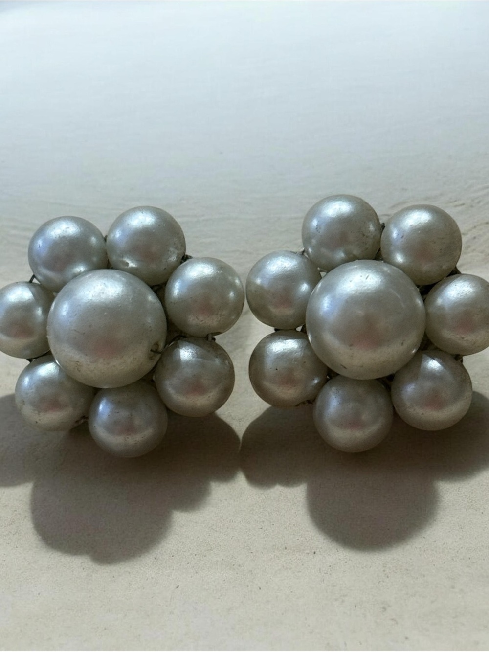 Vintage Classic Cluster Pearl Button Clip On Earrings!
